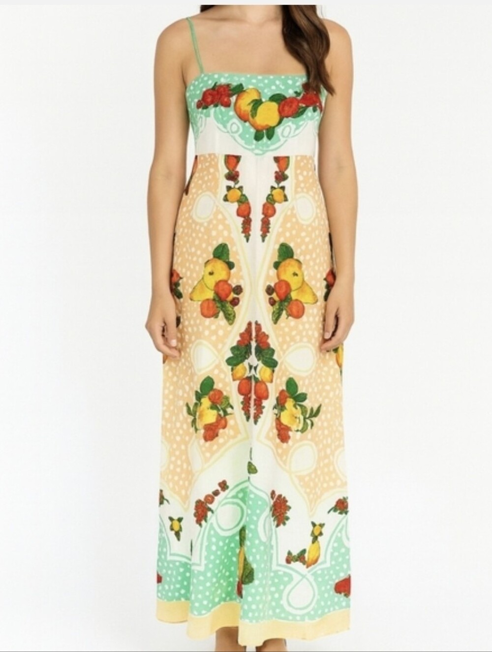 Caroline Constas Linen Fruit Print Maxi Dress Sz M